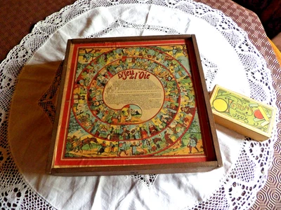 Ancienne boite de jeux de société,jetons,bois,mini jeu de cartes,RARE,1920 - Photo 1/4