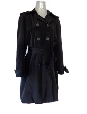 London Fog Womens Classic Black Double Breasted Trench Coat Belted Pockets Sz L - Image 1 of 4