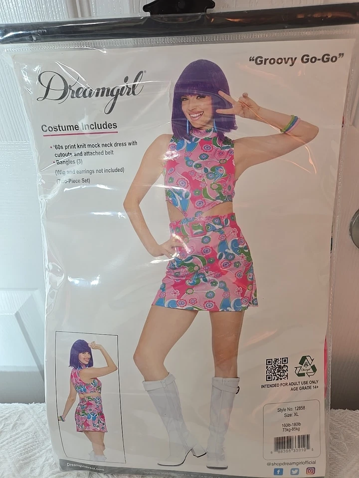 Groovy Hippie Girl 60's Retro Dress/Belt Halloween Costume Womens XL 160-180 LB - Image 1 of 4