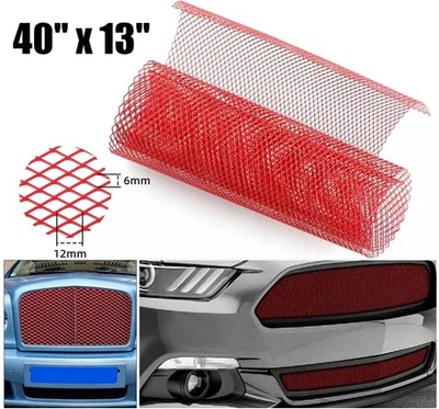 Parrilla de parachoques de aluminio diamante rojo 6x12 mm rejilla malla red orificio de ventilación 100x33 cm Foto 1 de 4