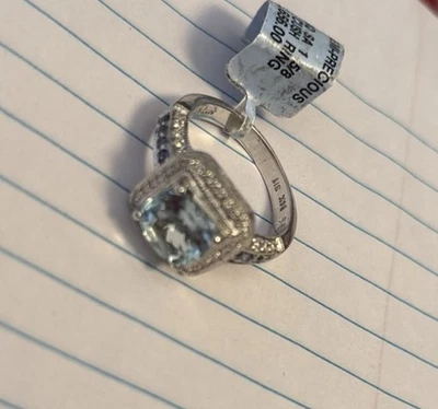 Aguamarina Le Vian Oro Blanco 14k con Topacio Azul y Diamantes Blancos Talla 7 Foto 1 de 4