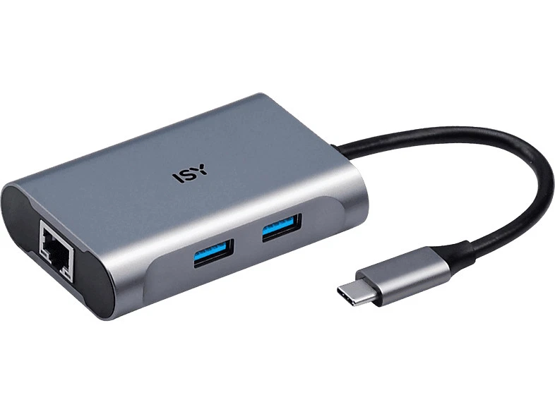 Adaptador USB-C a 2x USB-A 3.0 1x RJ45 Gigabit LAN - ISY IAD-1018 Plata