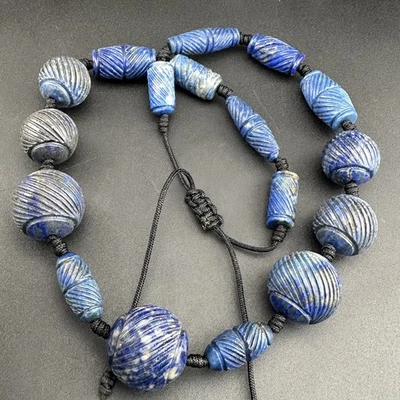 Very Unique Ancient Natural Lapis Lazuli Carving Beaded Big Necklace - Image 1 of 4