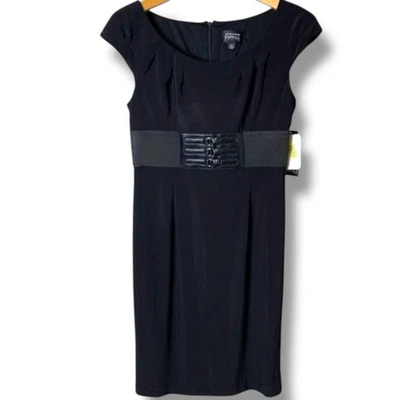 Adrianna Papell Dress NWT Womens Size 4P Black Dress Sheath Formal Cocktail Midi - Image 1 of 4
