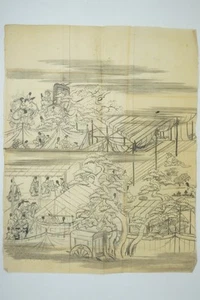 Japanische Vintage Zeichnung -Adlige Alltagszene- Original aus Japan 0701F17 - Bild 1 von 6