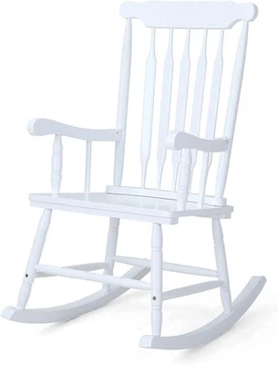 Outdoor Patio Rocking Chair Wooden Porch Rocker Single Chair White for Balcony - Image 1 of 4