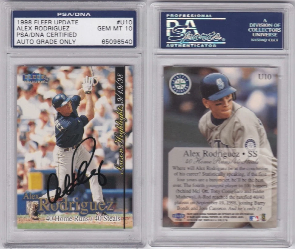 Alex Rodriguez Seattle Mariners Yankees 1998 Fleer PSA DNA Auto 10 14t AS 09 WS - Image 1 of 1