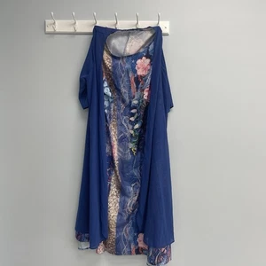 Womens 3XL Blue Pink Floral Dress and Sheer Duster Jacket Summer Style Outfit - Picture 1 of 11