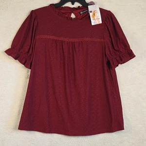 NWT Pretty Garden Womens Top (size M) Deep Red/Burgandy Romantic Feminine - Picture 1 of 14