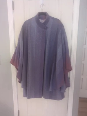 Poncho Abrigo Avoca Collection 100% Lana Tejido a Mano Capa Rayas Púrpura Irlanda L Foto 1 de 4