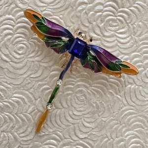 Vintage style dragonfly brooch pin silver tone metal - Picture 1 of 4