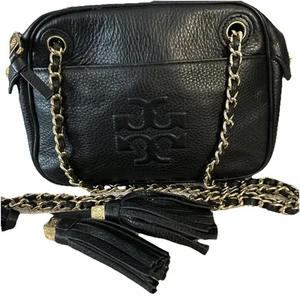Tory Burch Mid Size Black Leather Chain Crossbody With Tassels. Excellent!!! - Picture 1 of 11