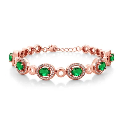 Brazalete de plata enchapado en oro rosa de 18 quilates esmeralda simulada verde ovalado de 5,52 quilates Foto 1 de 4