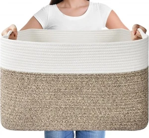Large Blanket Basket, Rectangle Woven Baskets for Storage, X Large, Brown - Picture 1 of 6