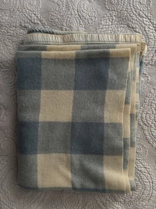 Vintage Blue & White Plaid Wool Blend Twin Size Blanket - Picture 1 of 5