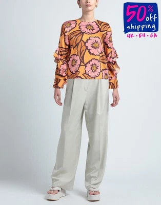 PVP €144 REBEL QUEEN Por LIU JO Top Blusa Talla S Floral Volantes Hecha en Italia Foto 1 de 4