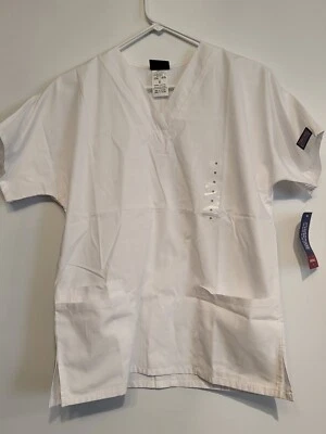 Cherokee Workwear Scrub Top 4700 Small V Neck White with Pockets Unisex New - Image 1 of 4