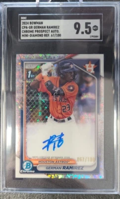 German Ramirez Auto 2024 Bowman Chrome Prospect Mini Diamond Ref. /100 SGC 9.5 - Image 1 of 2