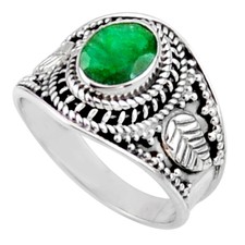 Solitaire Ring Jewelry Size 7 R54384 925 Silver 1.94cts Natural Green Emerald