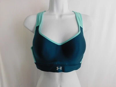 Sujetador deportivo Under Armour ajustado cuello redondo verde azulado espalda cruzada para mujer talla 36B Foto 1 de 4