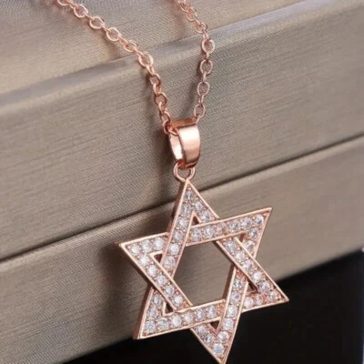 Collar Colgante Estrella de David Judía Chapado en Oro Rosa Circonita Cúbica Foto 1 de 4