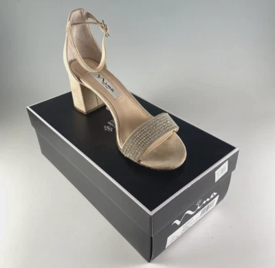 NINA Eloise Mujer Talla 6.5 Cómodas Sandalias de Noche Tacón Bloque Correa al Tobillo Cristales Foto 1 de 4