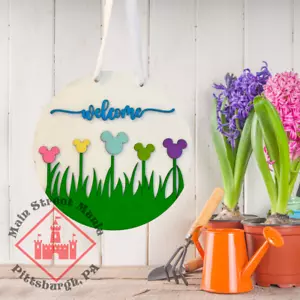 Welcome Spring Mickey Tulips Sign Disney Inspired - Picture 1 of 2