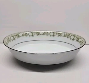 Noritake Princeton 6911 Oval Vegetable Serving Bowl Green Flowers Border 9 5/8" - Picture 1 of 4
