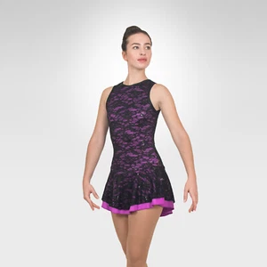 Vestido de patinaje sobre hielo talla PEQUEÑO adulto lila/negro encaje superpuesto - Imagen 1 de 3