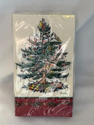 SPODE Christmas Tree Guest/Dinner Paper Napkins Red Border Ivory 32 3-PLY New - Image 1 of 3