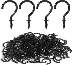RELBRO 100 Pcs 1 Inch Metal Screw Hooks Cup Hooks Screw In Mug Heavy Black  - Picture 1 of 11
