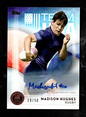 Autógrafo del equipo olímpico de Estados Unidos Topps 2016 #18 Madison Hughes Rugby 19/50 Foto 1 de 2