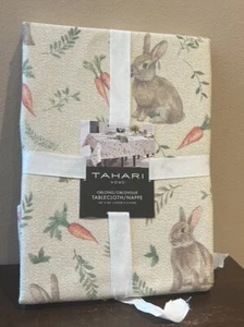 Tahari Easter Tablecloth New 60”x 84” Cotton Spring Floral Shimmery Bunny Carrot - Bild 1 von 3