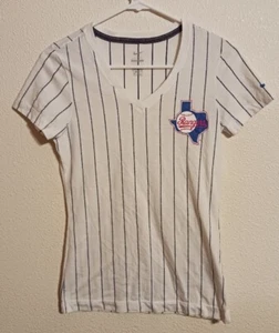 Nike Texas Rangers Shirt Large Adult White Short Sleeve Pinstripe Women Sz M - Picture 1 of 4