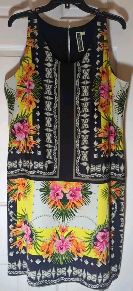 Платье цельнокроеное Julian Taylor черное с тропическим цветочным принтом без рукавов размер 14 - Изображение 1 из 4