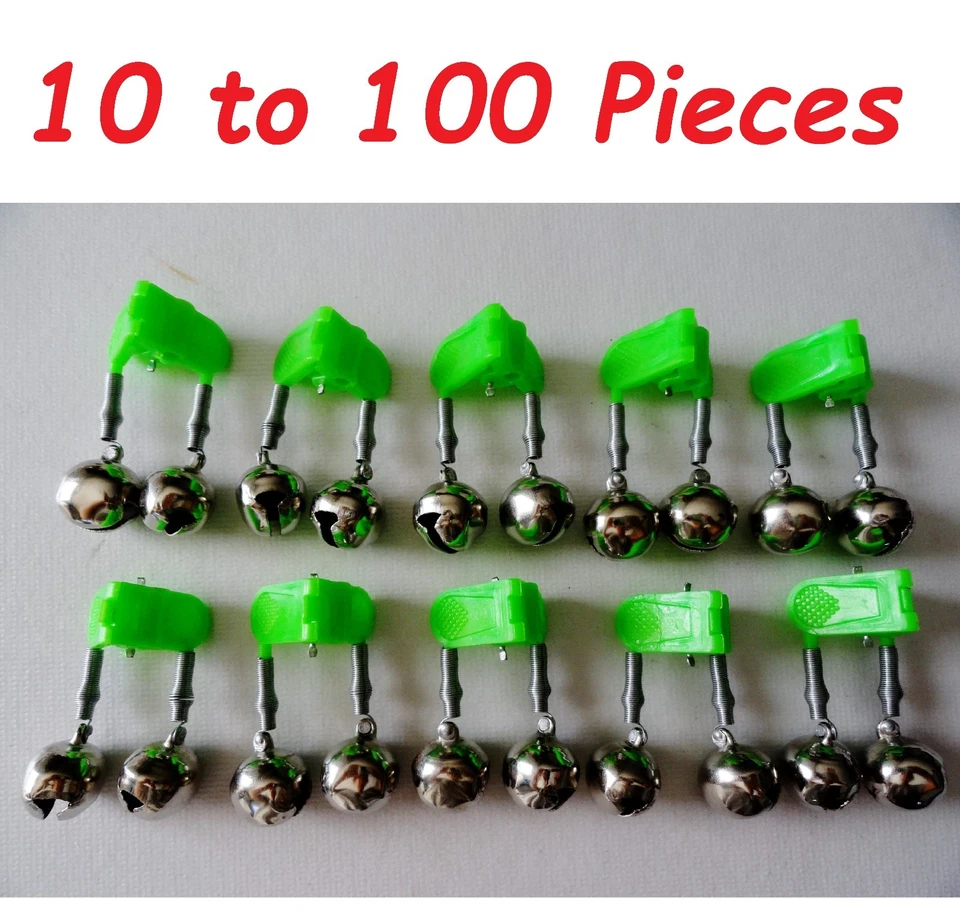 GO2FISH_TACKLE2010 10-100 pcs Fishing Double Bells Green Clip with Holder Twin Bells