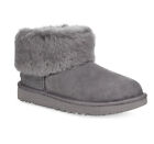 New Womens UGG Classic Mini Fluff Sheepskin Lined Suede Boots Charcoal 7 US