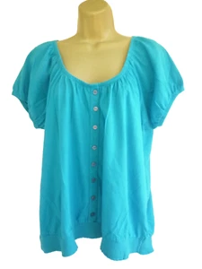 E-VIE Ladies Size 18 Petite Blue Short Sleeve Fitted Hem Cotton T-Shirt Top - Picture 1 of 13