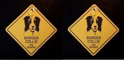 2 Stück 12cm Roadsign Schild mit Saugnapf BORDER COLLIE Warnschild Hund - Image 1 of 2