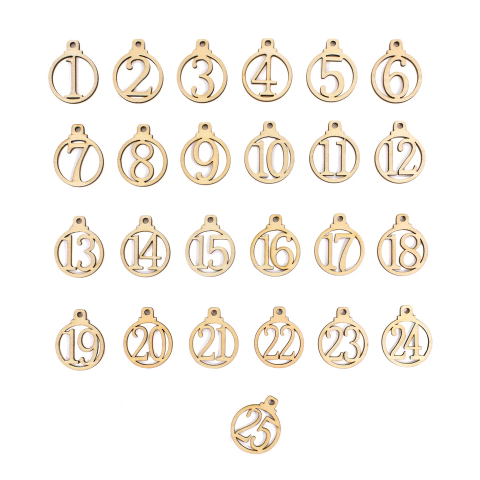 Holz Deko für Weihnachten Nummern 1-25 Adventszahlen für Adventskalender - Bild 1 von 1