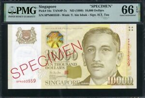 🎀 Singapore 1999 10000 Dollars P44s Specimen 💎 PMG 66 EPQ GEM UNC