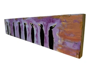 Eric Legge "Eight Penguins" Original Painting on Wood --  Folk Artist Original ! - Picture 1 of 11