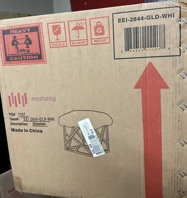 Modway Intersperse Sheepskin Fur & Stainless Steel Ottoman in Gold and White😃😃 - Image 1 of 2