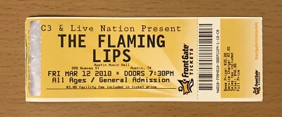 2010 THE FLAMING LIPS AUSTIN TEXAS CONCERT TICKET STUB SOFT BULLETIN EMBRYONIC - Image 1 of 2