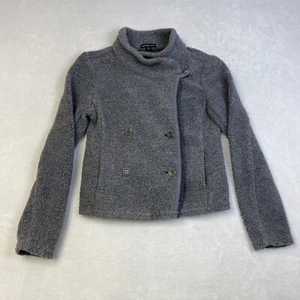 James Perse Shrunken Sherpa Jacket Gray Front Button Fleece Size 2 - Picture 1 of 8