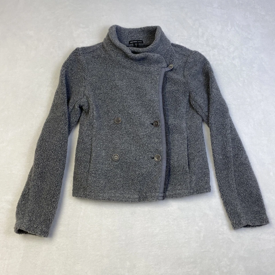 James Perse Shrunken Sherpa Jacket Women’s Size 2 Gray Button Front Fleece - Image 1 of 4