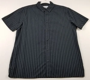 Goodfellow & Co Button Up Shirt Mens Medium Dark Gray White Striped Short Sleeve - Picture 1 of 9
