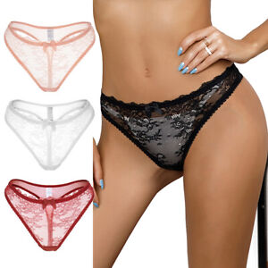 Women Sexy Sheer Thongs Underwear Lace See Through Panties Breathable Knickers