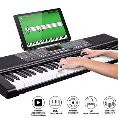 Tastiera Musicale Pianola Elettronica 61 Tasti Pianoforte Multifunzione USB AUX • 69.90€