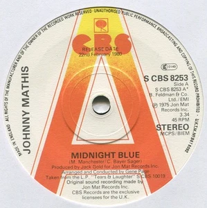 JOHNNY MATHIS ~ MIDNIGHT BLUE / JUST THE WAY YOU ARE ~ 1980 UK "PROMO" VINYL 7" - Picture 1 of 2